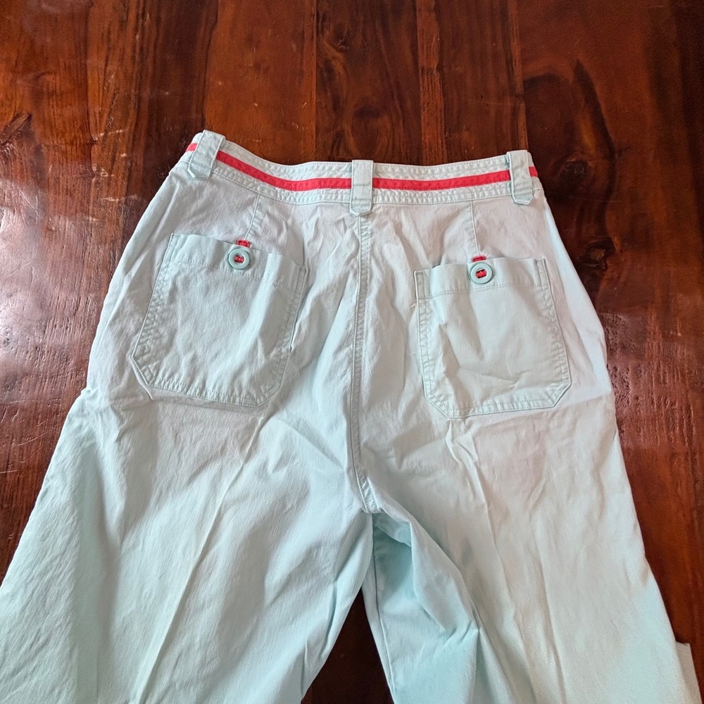 LL Bean Vintage Women Aqua Blue Chino Pants Coral Trim Button Hem Size 8 Reg - Picture 10 of 10